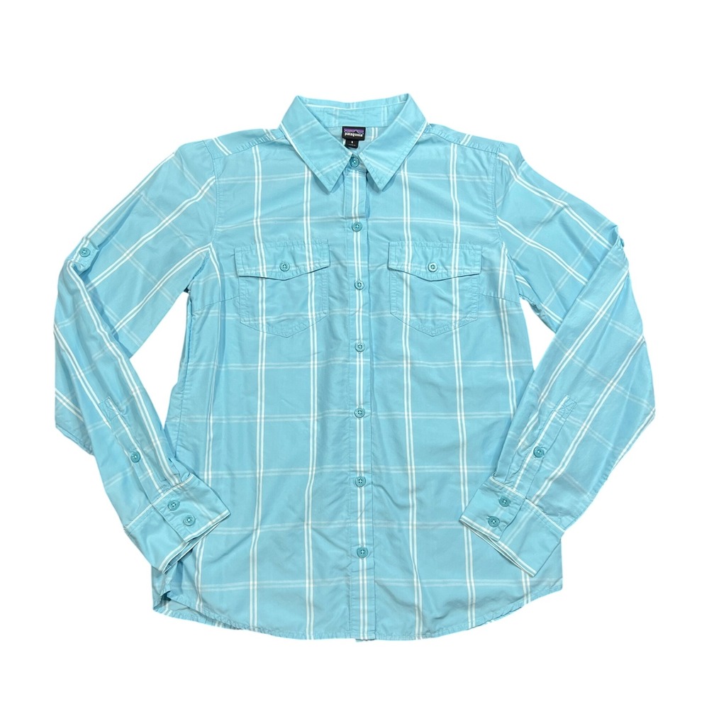 Patagonia Overcast Long-Sleeve Shirt Women's‎ 6 Blue Plaid Button-Up 54301